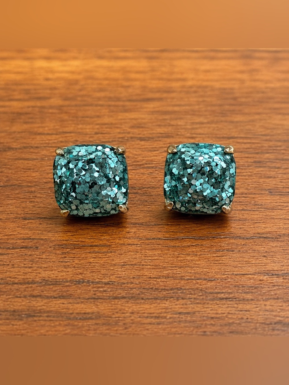 kate spade Teal Square Crystal Stud Earrings with Gold Setting